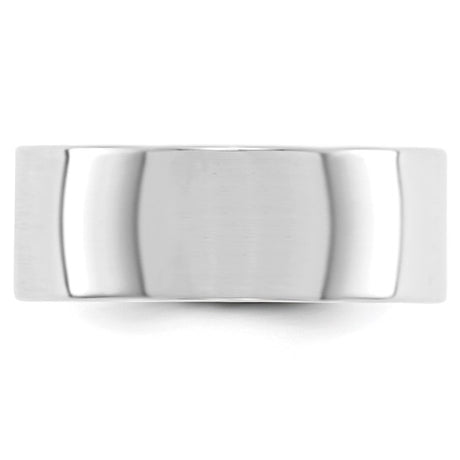 14K White Gold Flat Wedding Band, Lightweight 8 mm, Polished Solid Ring