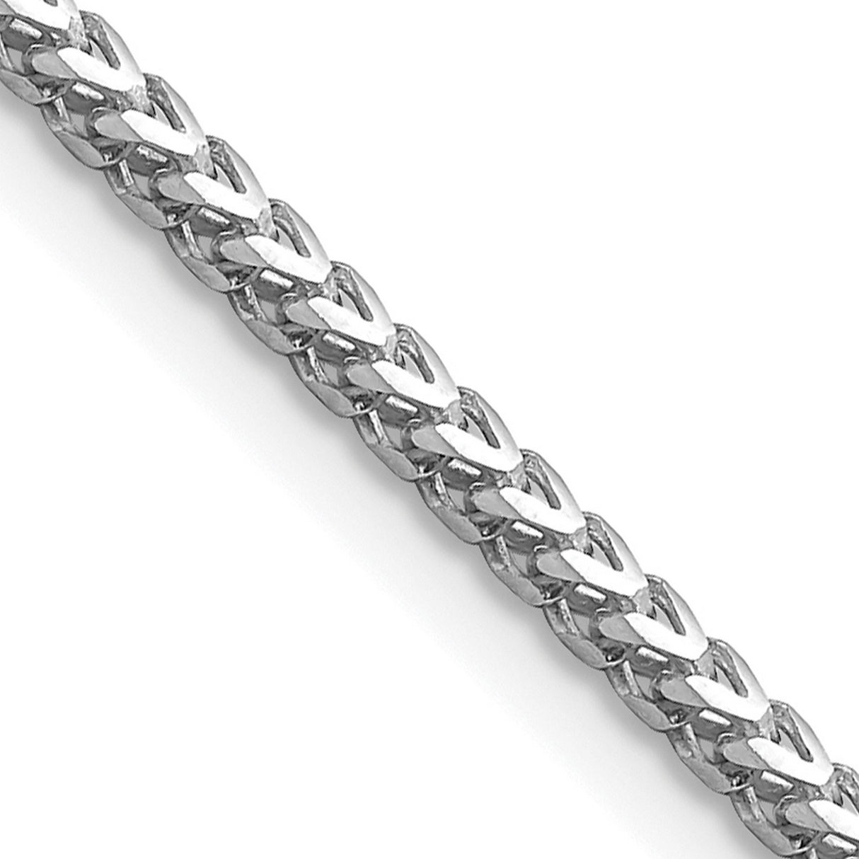 14K White Gold 2 mm Franco Chain Necklace, Polished detail view