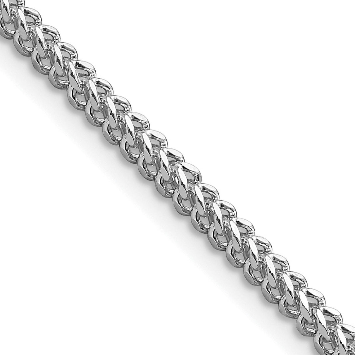 14K White Gold 2.3 mm Franco Chain Necklace, Polished detail view