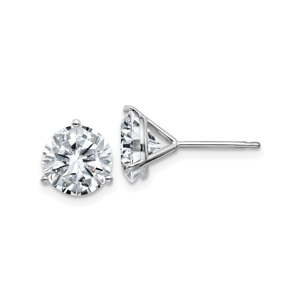 14k White Gold Solitaire Stud Earrings with Round Cut Moissanite in Four Prong Setting