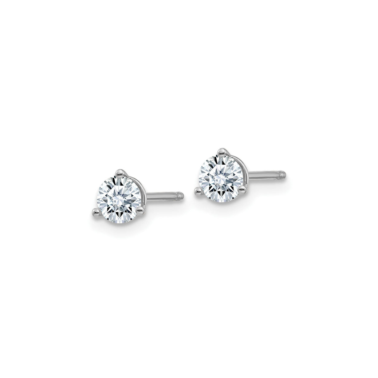 14k White Gold Stud Earrings with Moissanite, Round Cut Solitaire, Three Prong Setting