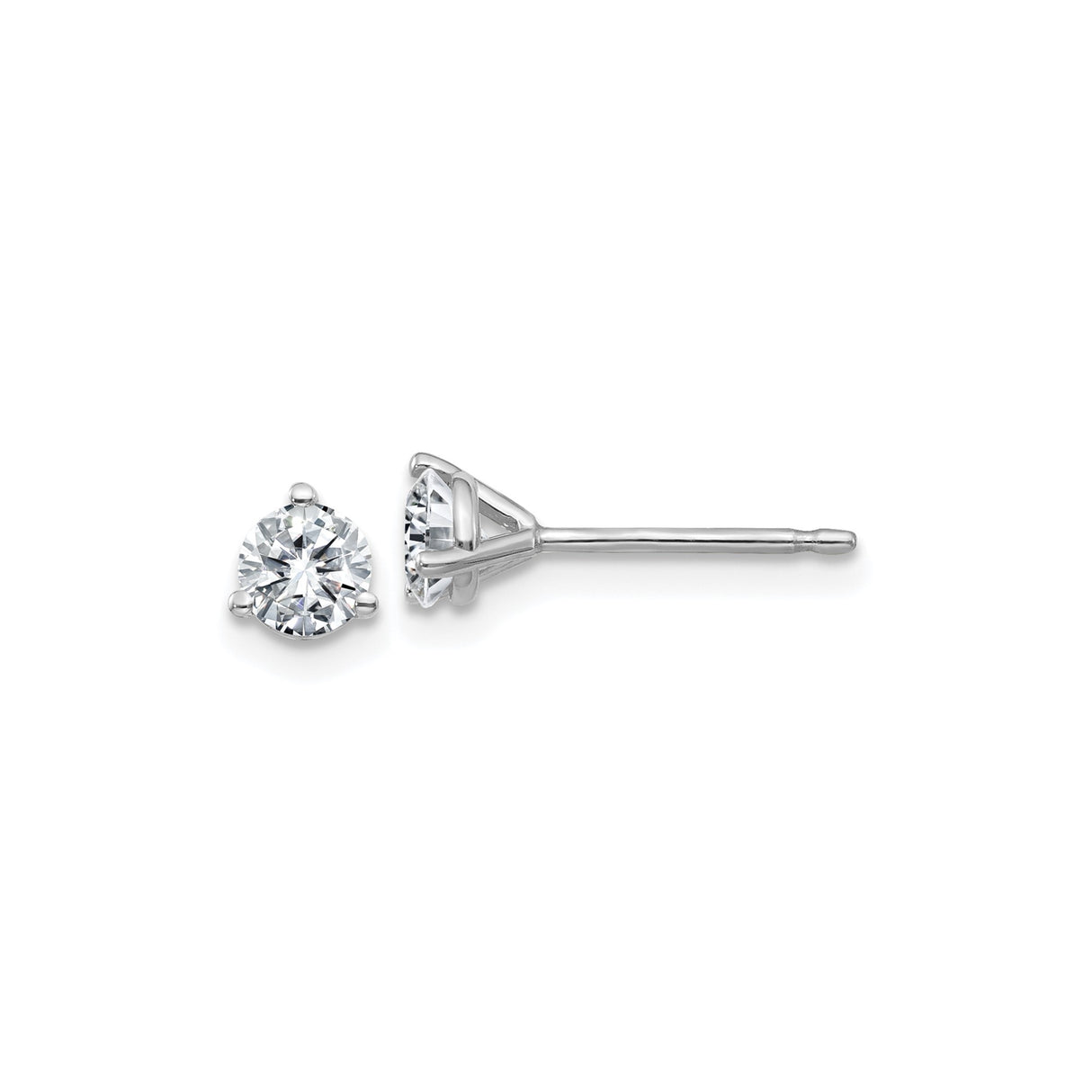 14k White Gold Solitaire Stud Earrings with Round Moissanite in Three Prong Setting