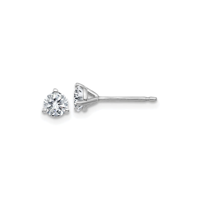 14k White Gold Solitaire Stud Earrings with Round Moissanite in Three Prong Setting