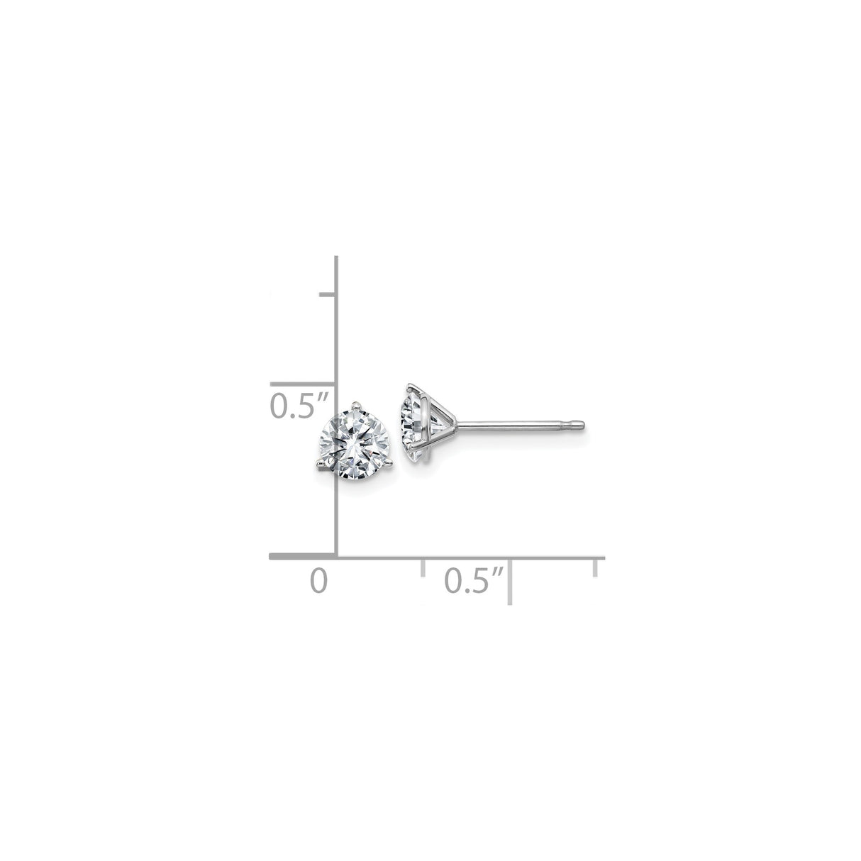 14k White Gold Stud Earrings with Moissanite Solitaire, Classic Round 3 Prong Design