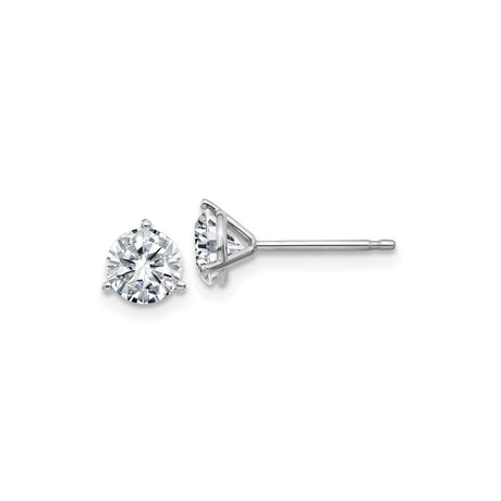 14k White Gold Stud Earrings with Moissanite Solitaire, Classic Round 3 Prong Design