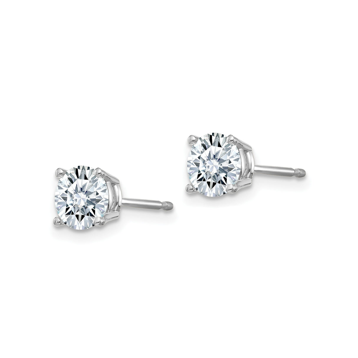 14k White Gold Stud Earrings with Round Moissanite Solitaire in Four Prong Setting