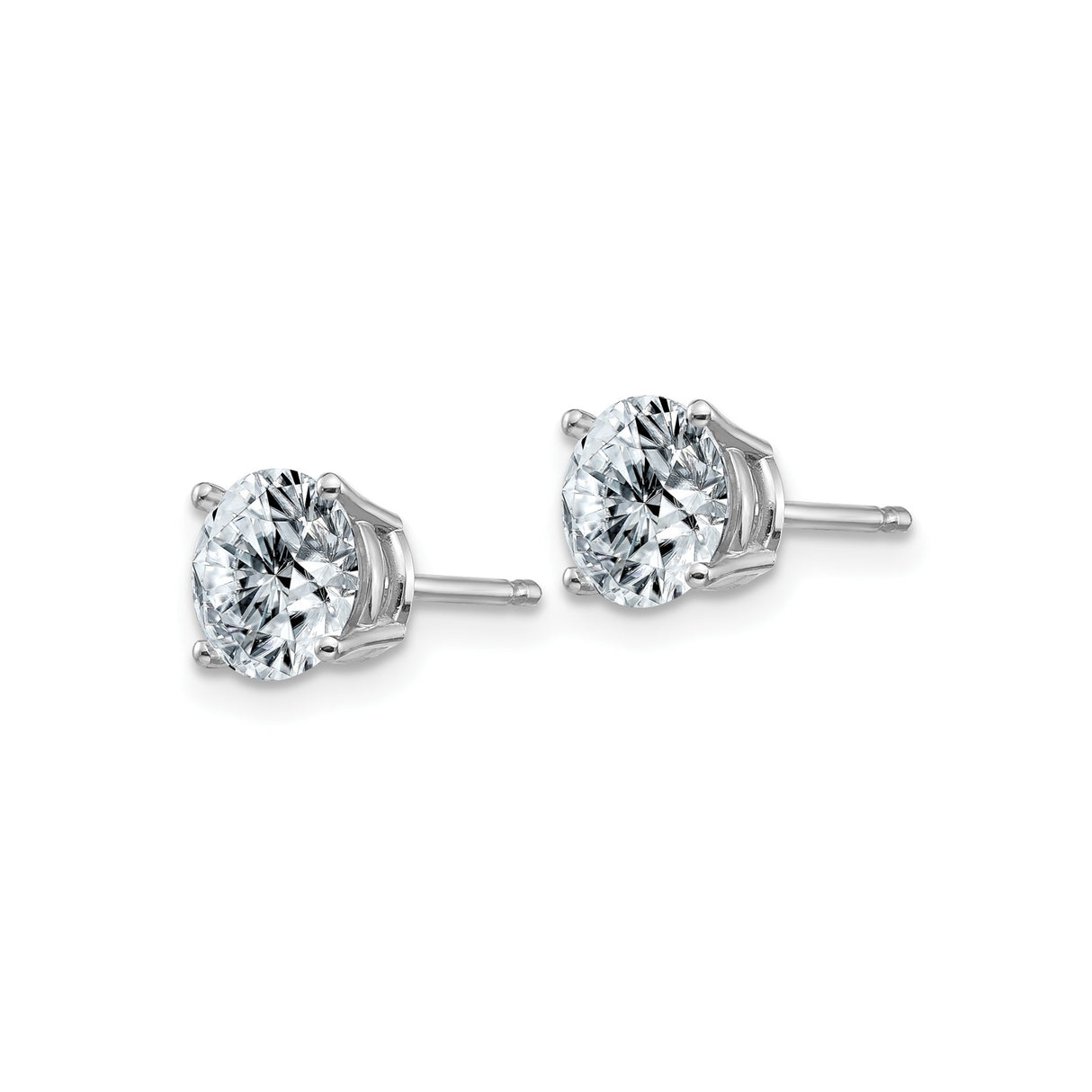 14k White Gold Stud Earrings with Moissanite, Round Cut Solitaire, Classic Four Prong Setting