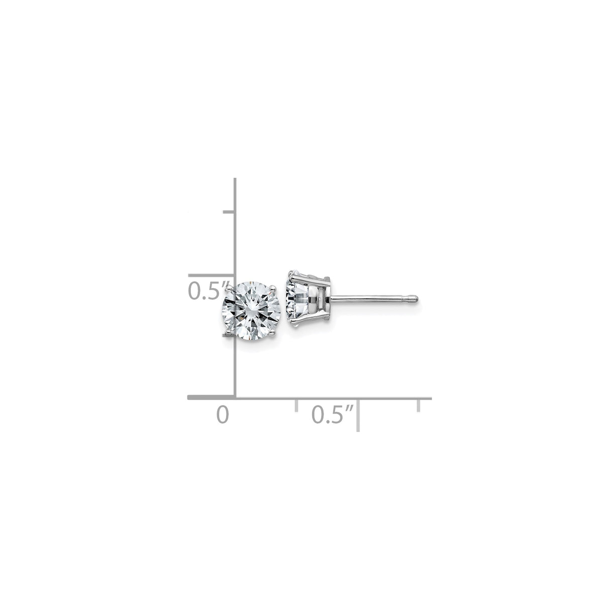 14k White Gold Stud Earrings with Moissanite, Round Cut Solitaire, Classic Four Prong Setting