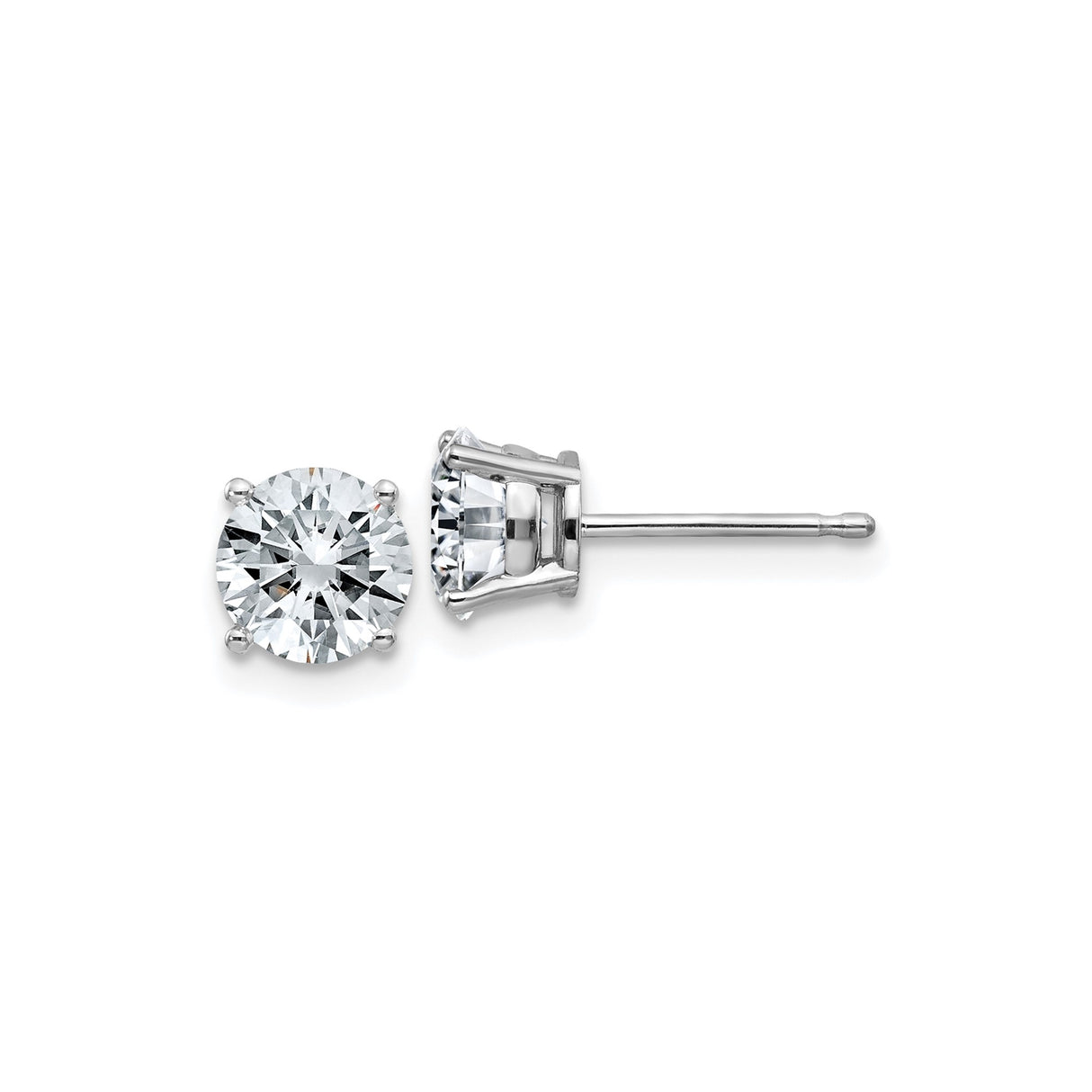 14k White Gold Stud Earrings with Moissanite, Round Cut Solitaire, Classic Four Prong Setting