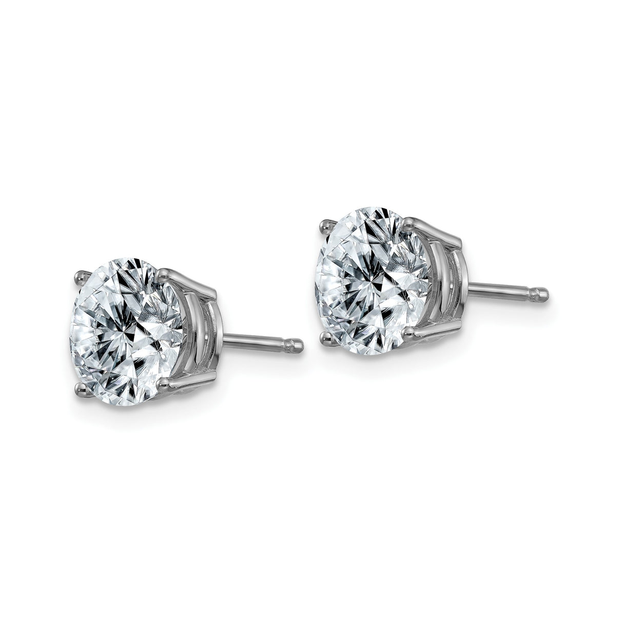 14k White Gold Stud Earrings with Round Moissanite in Solitaire Four-Prong Setting