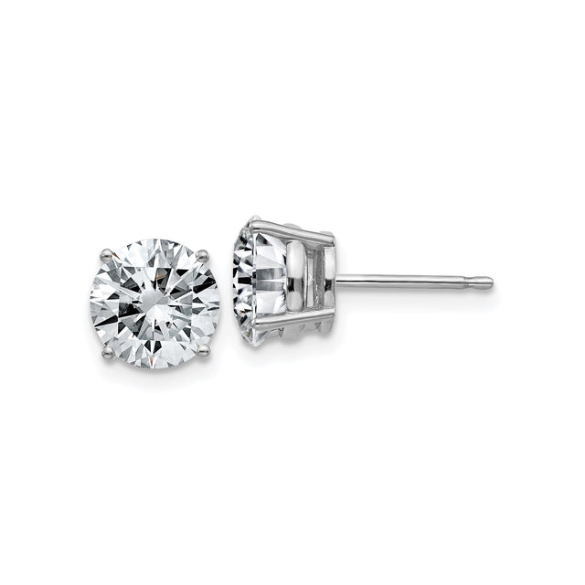 14k White Gold Stud Earrings with Round Moissanite in Solitaire Four-Prong Setting