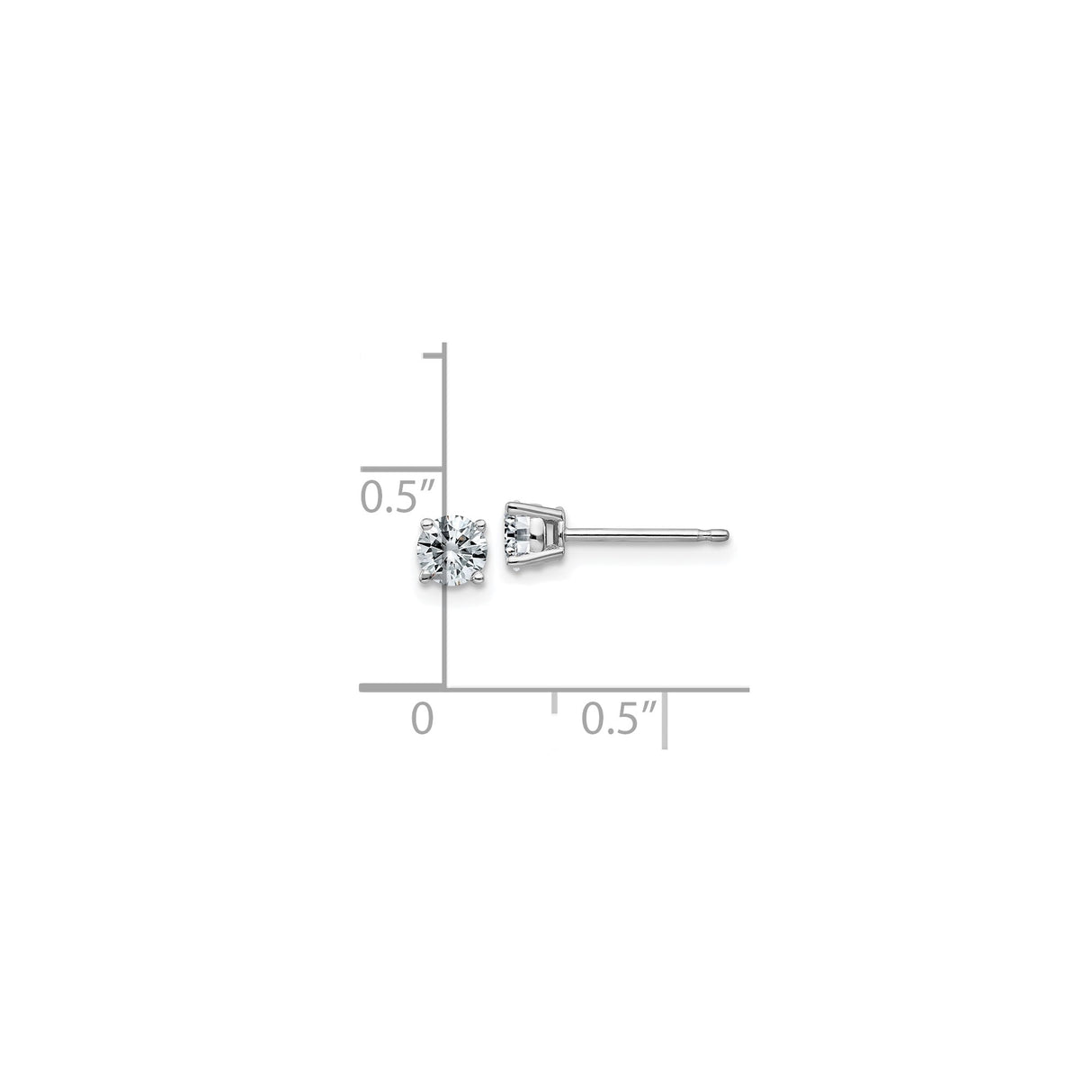 14k White Gold Stud Earrings with Round Moissanite, Solitaire Four Prong Setting