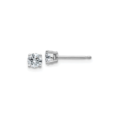 14k White Gold Stud Earrings with Round Moissanite, Solitaire Four Prong Setting