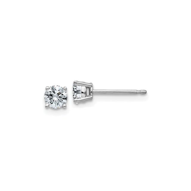 14k White Gold Solitaire Stud Earrings with Round Moissanite in Four Prong Setting