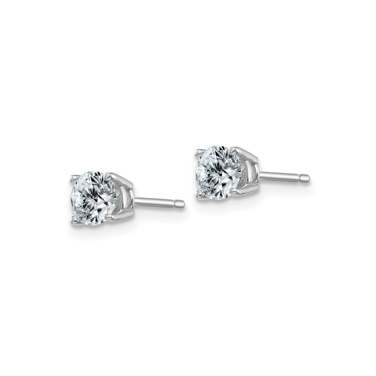 14k White Gold Solitaire Stud Earrings with Round Cut Moissanite in Four Prong Setting