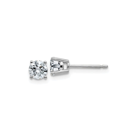 14k White Gold Solitaire Stud Earrings with Round Cut Moissanite in Four Prong Setting