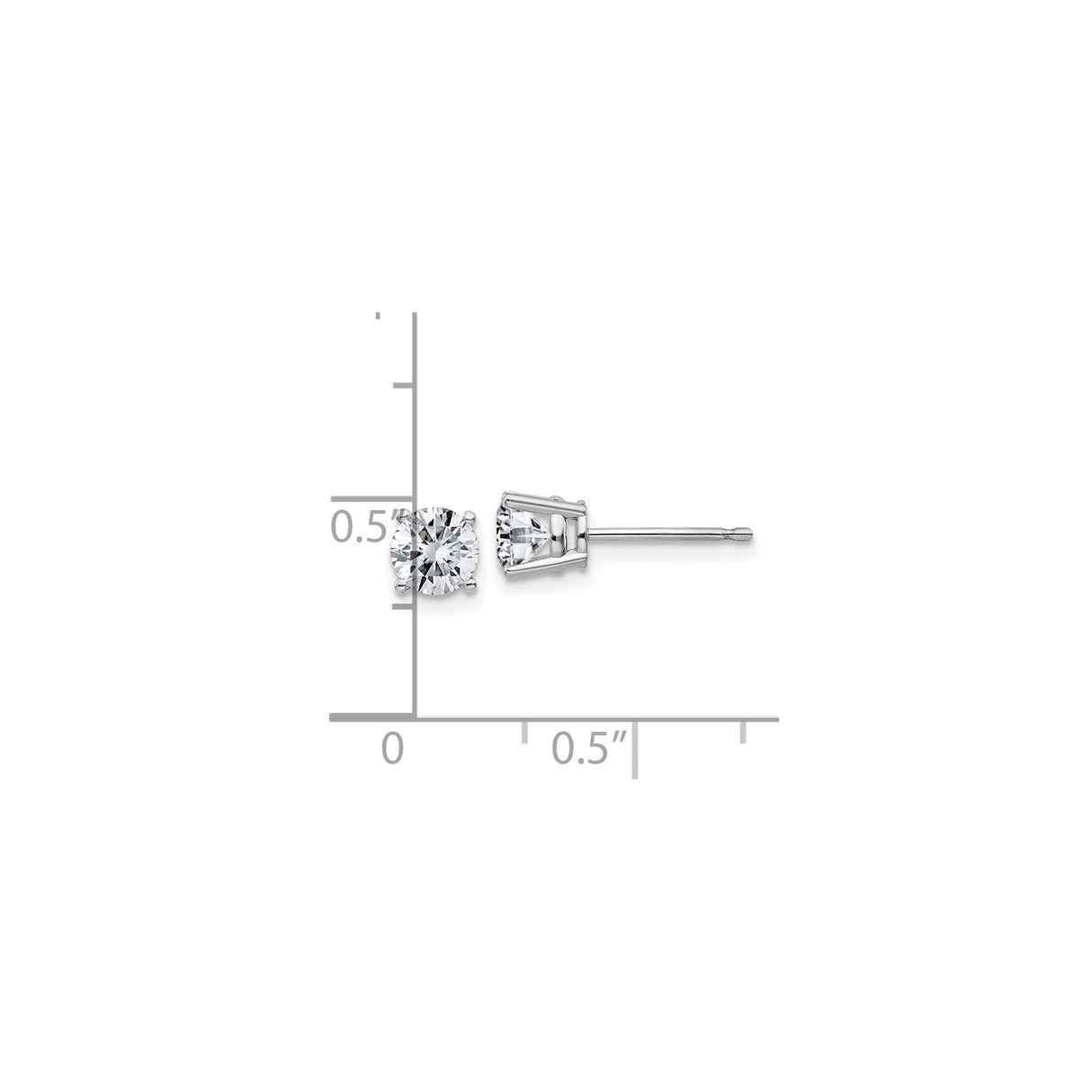 14k White Gold Stud Earrings with Round Moissanite in Classic Four Prong Setting