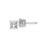 14k White Gold Moissanite Stud Earrings, Princess Cut, Four Prong Setting, Minimalist Design