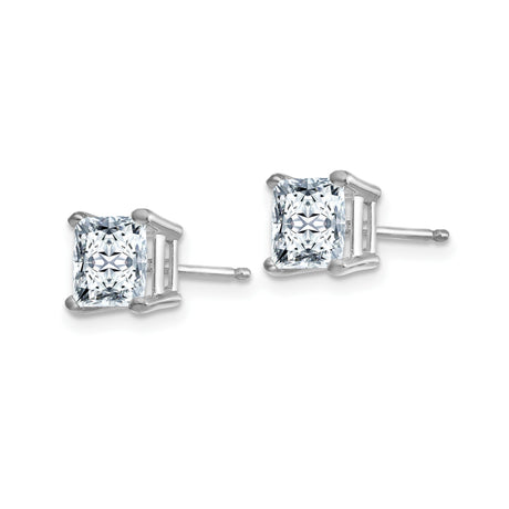 14k White Gold Stud Earrings with Moissanite, Princess Cut, Four-Prong Setting