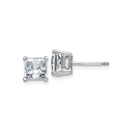 14k White Gold Stud Earrings with Moissanite, Princess Cut, Four-Prong Setting