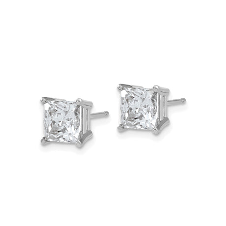 14k White Gold Stud Earrings with Princess Cut Moissanite, Solitaire Square Design