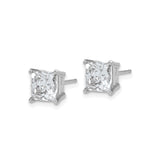 14k White Gold Princess Cut Moissanite Stud Earrings, Four Prong Setting, Modern Minimalist Style