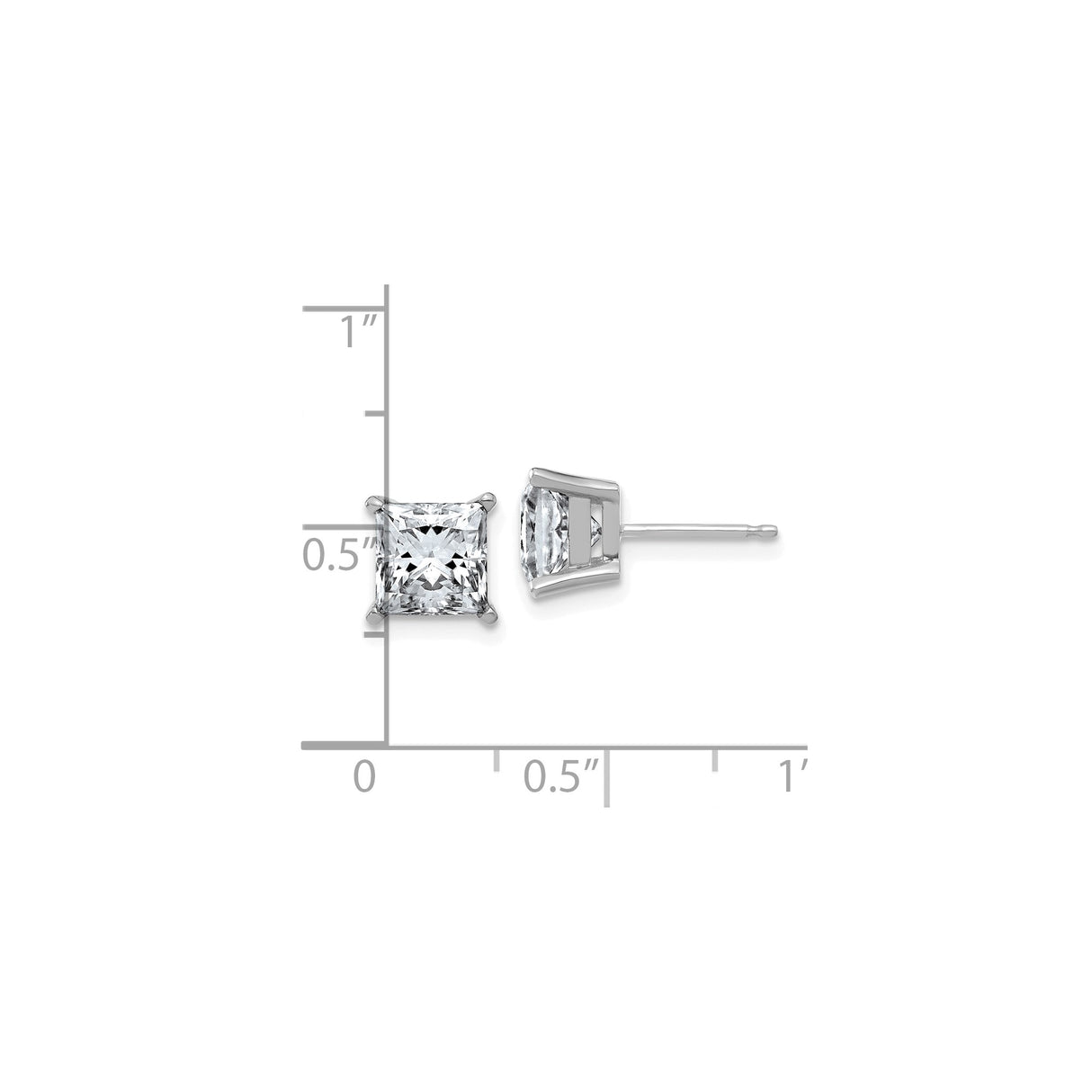 14k White Gold Stud Earrings with Princess Cut Moissanite, Solitaire Square Design
