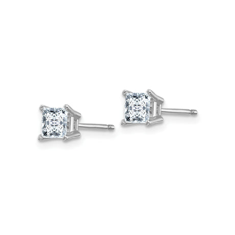 14k White Gold Moissanite Stud Earrings, Princess Cut Square Stone, Classic Minimalist Style