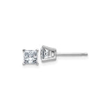 14k White Gold Stud Earrings with Princess Cut Moissanite, Classic Four Prong Solitaire Design