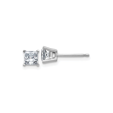 14k White Gold Stud Earrings with Princess Cut Moissanite, Classic Four Prong Solitaire Design