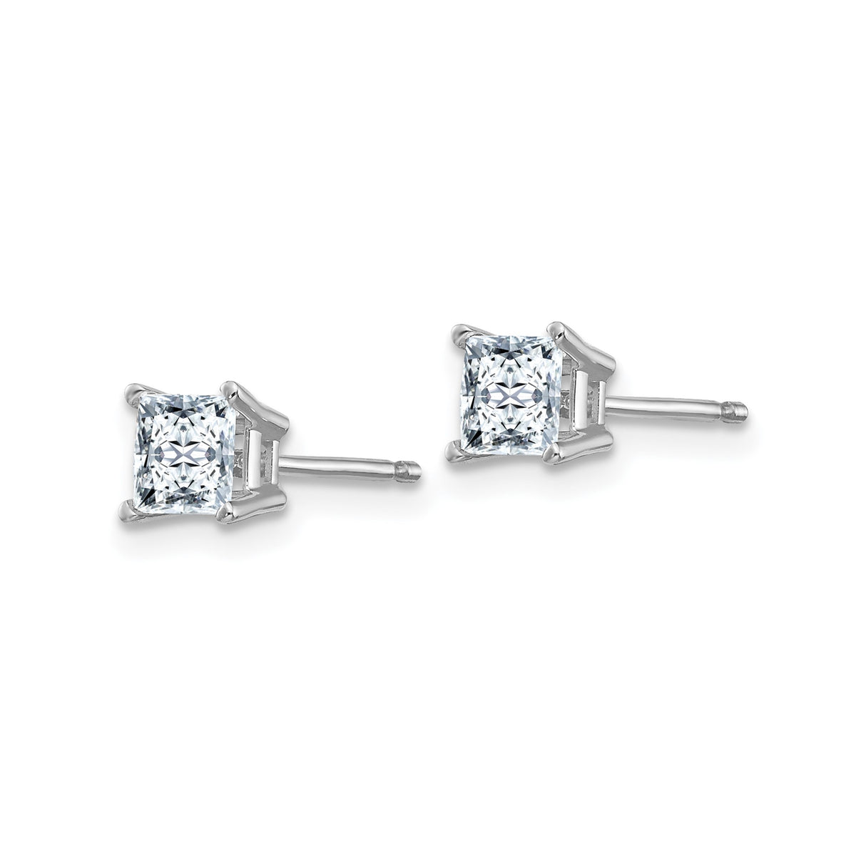 14k White Gold Stud Earrings with Princess Cut Moissanite in Four-Prong Setting