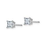 14k White Gold Stud Earrings with Princess Cut Moissanite in Four-Prong Setting
