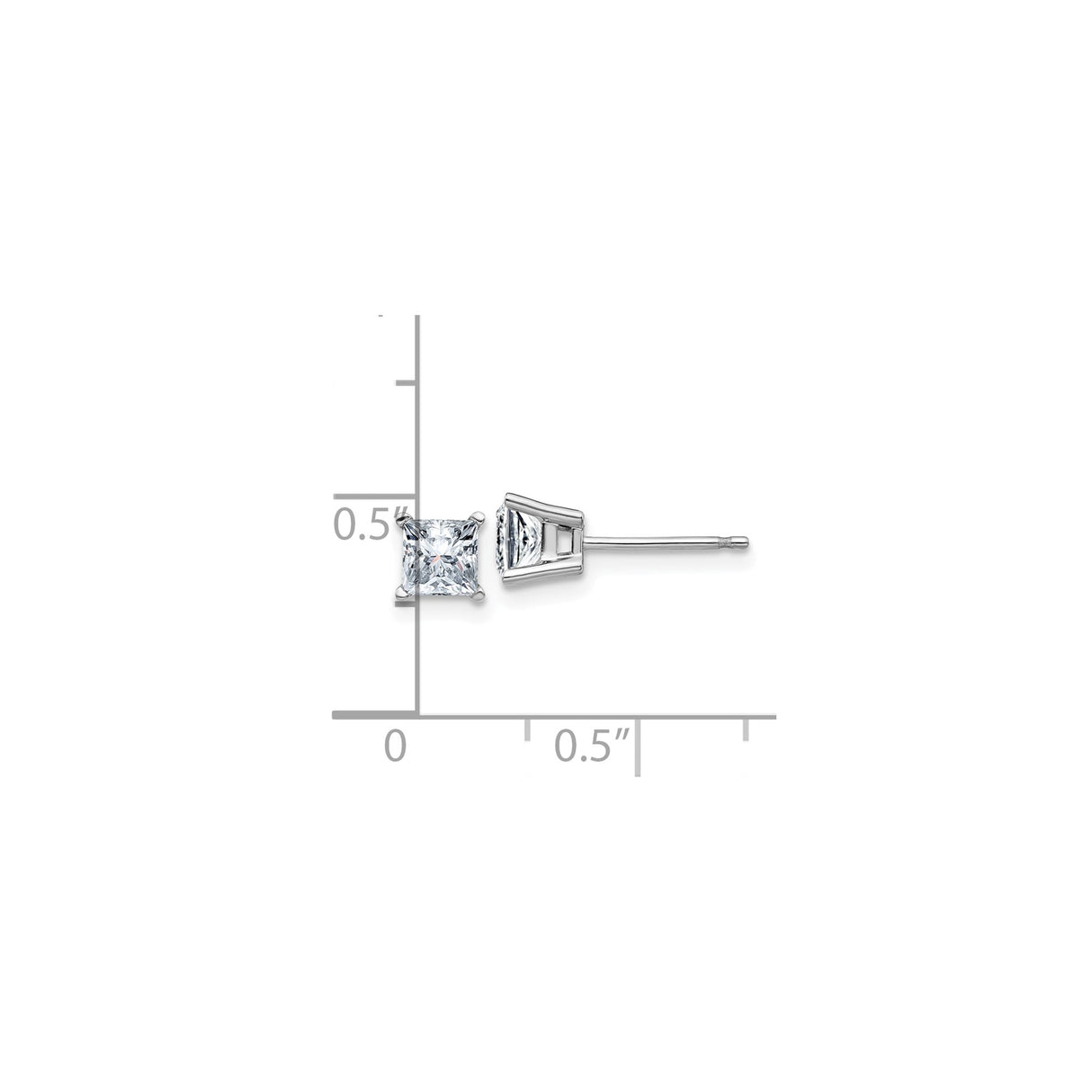 14k White Gold Stud Earrings with Princess Cut Moissanite in Four-Prong Setting