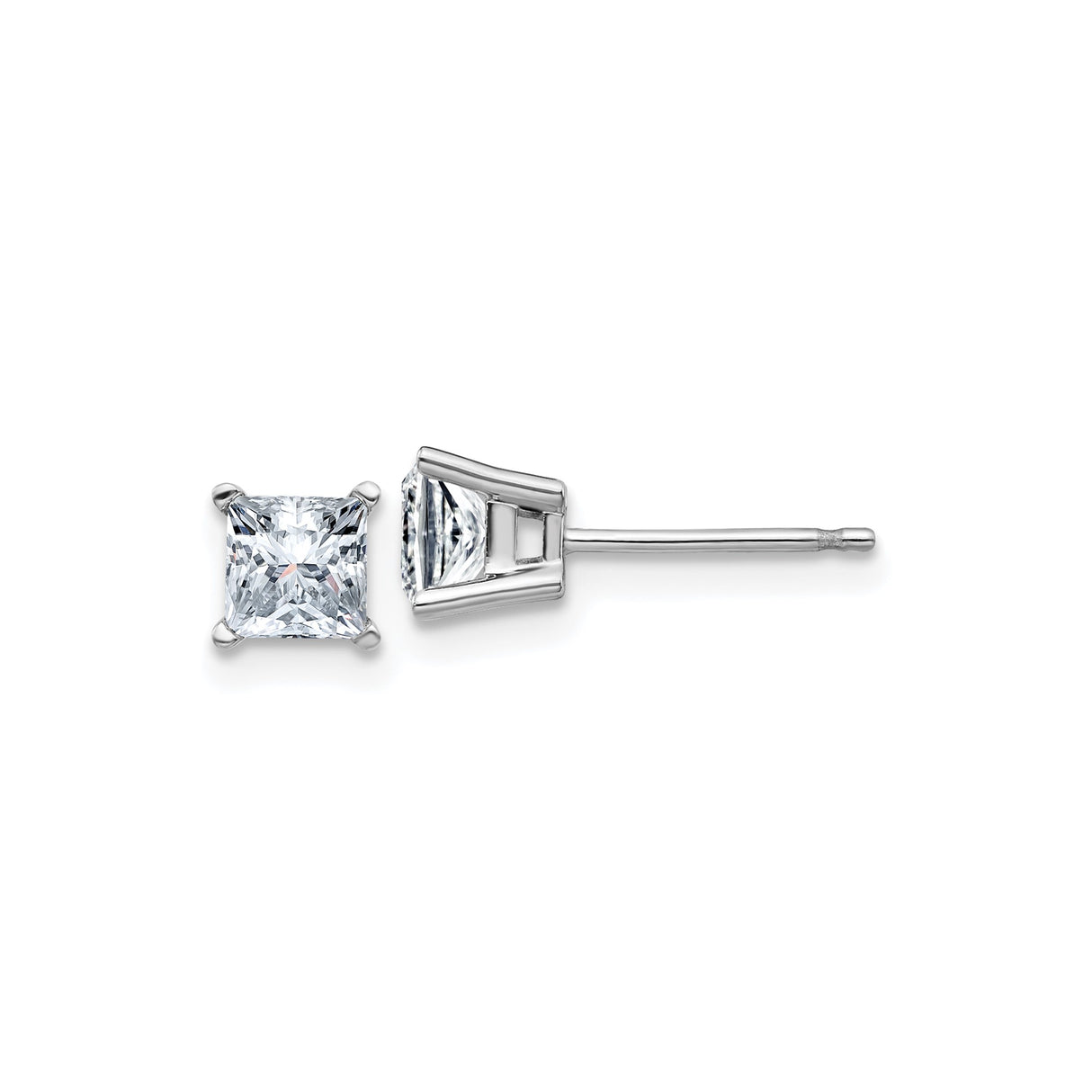 14k White Gold Stud Earrings with Princess Cut Moissanite in Four-Prong Setting