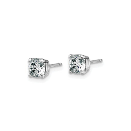14k White Gold Stud Earrings with Round Cut Moissanite Solitaire, Classic Four Prong Setting