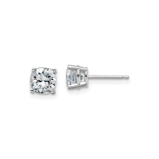 14k White Gold Moissanite Stud Earrings, Round Solitaire Prong Set