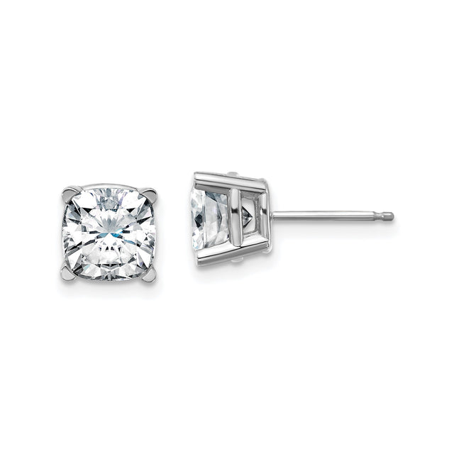 14k White Gold Cushion Cut Solitaire Stud Earrings with Moissanite Gemstones