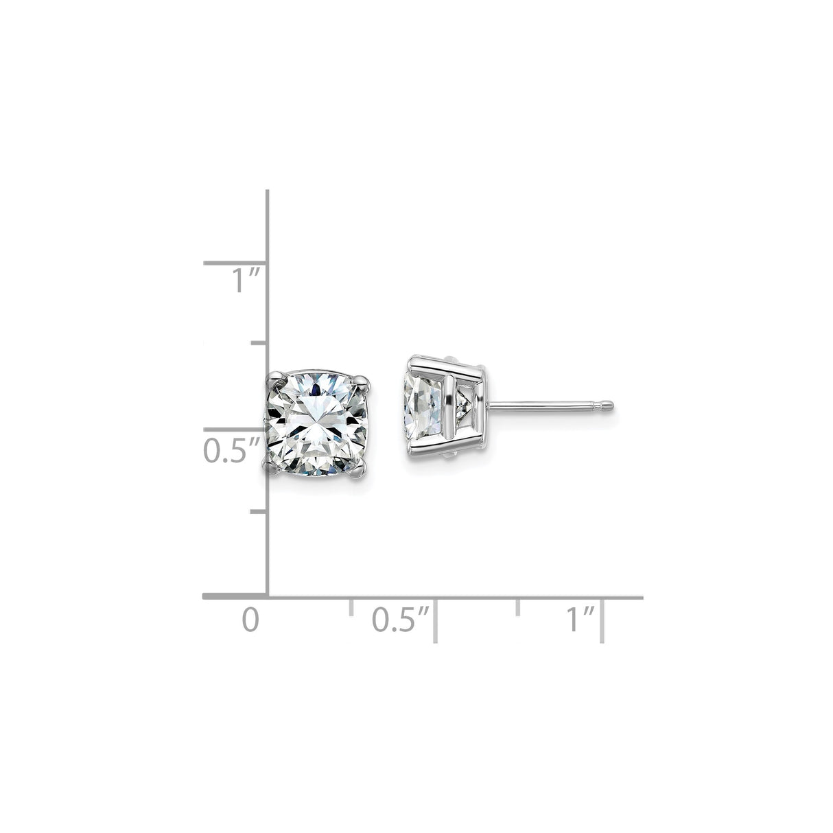 14k White Gold Cushion Cut Moissanite Stud Earrings with Four Prong Setting