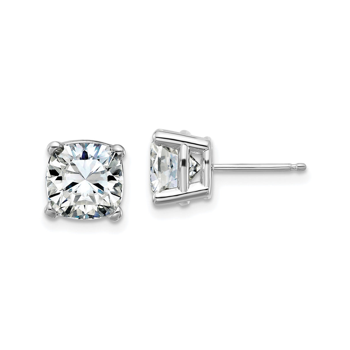 14k White Gold Cushion Cut Moissanite Stud Earrings with Four Prong Setting