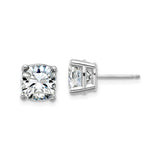 14k White Gold Cushion Cut Stud Earrings with Moissanite, Four Prong Solitaire Design