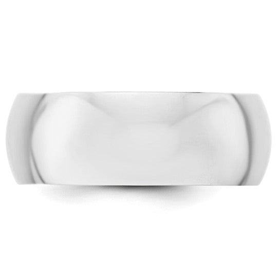 14K White Gold Domed Half Round Wedding Band, 8mm Solid Classic