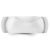 14K White Gold Domed Half Round Wedding Band, 8mm Solid Classic