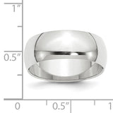 14K White Gold Domed Half Round Wedding Band, 8mm Solid Classic