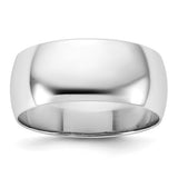 14K White Gold Domed Half Round Wedding Band, 8mm Solid Classic