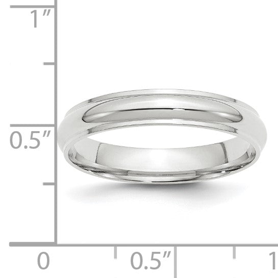 14K White Gold Domed Wedding Band With Polished Edges, 4mm Solid