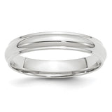 14K White Gold Domed Wedding Band With Polished Edges, 4mm Solid