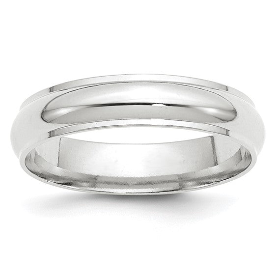 14K White Gold Edged Domed Wedding Band Solid 5mm Wide