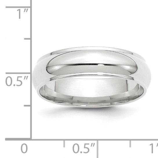 14K White Gold Edged Domed Wedding Band 6 mm Fancy Solid Ring