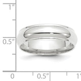 14K White Gold Edged Domed Wedding Band 6 mm Fancy Solid Ring