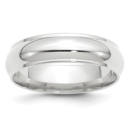 14K White Gold Edged Domed Wedding Band 6 mm Fancy Solid Ring